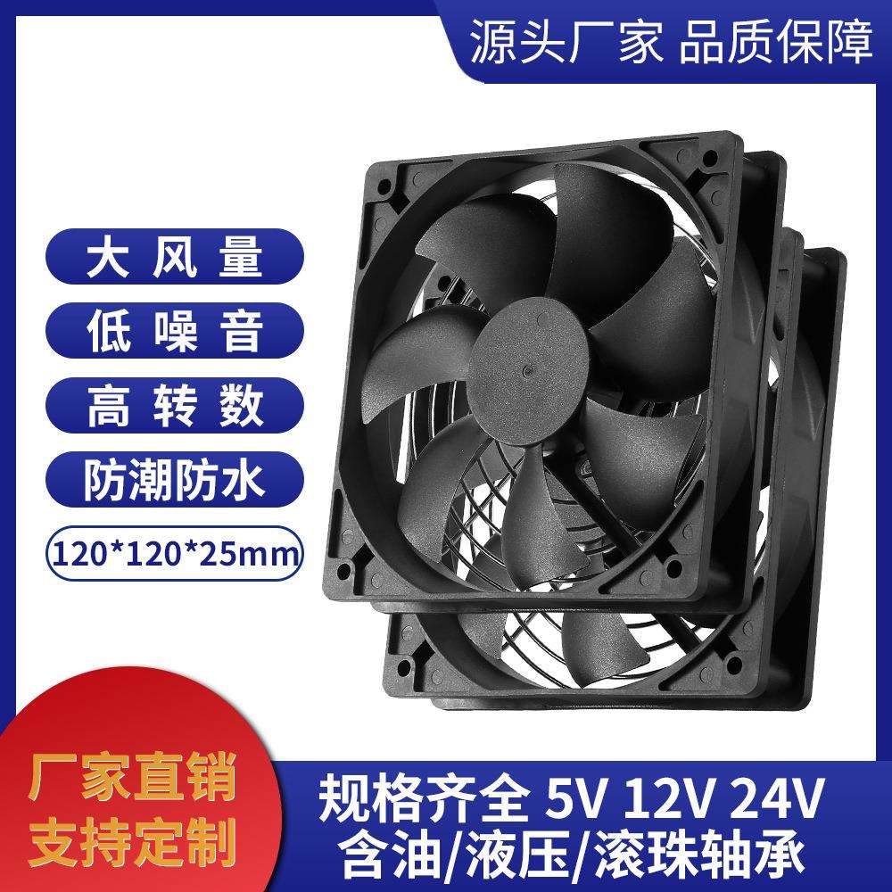 现货DC12V直流12025大风量3000转网罩双滚珠IP67风扇2个装风机