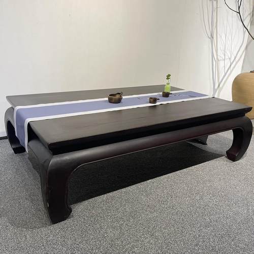 中式马蹄桌新中式茶几全实木仿古原木咖啡桌简约榆木做旧客厅茶桌