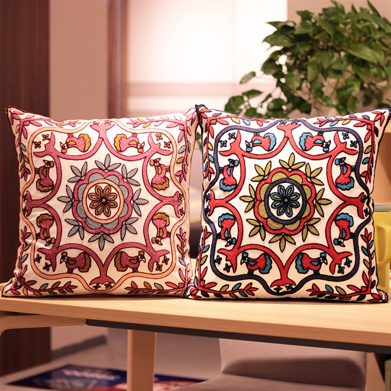 原创民宿刺绣花抱枕民o族风新中式靠枕客厅沙发靠垫套棉麻床头靠