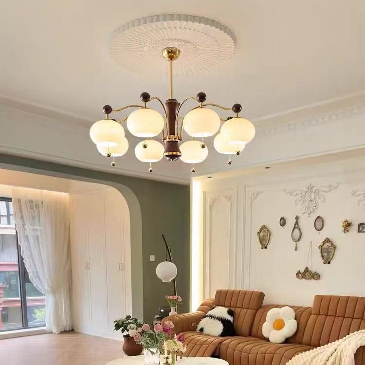 中风客厅吊灯法灯i式美式复古柿子餐厅卧室奶古油v197ntage全屋灯