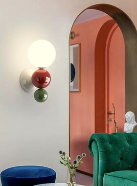 现代景简约意马卡龙创壁灯北欧房547间卧室床头壁灯客厅电视背墙