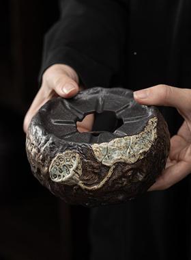 日式鎏金铁釉莲夫蓬温茶陶复48366古蜡烛加热茶台保温底炉座功茶