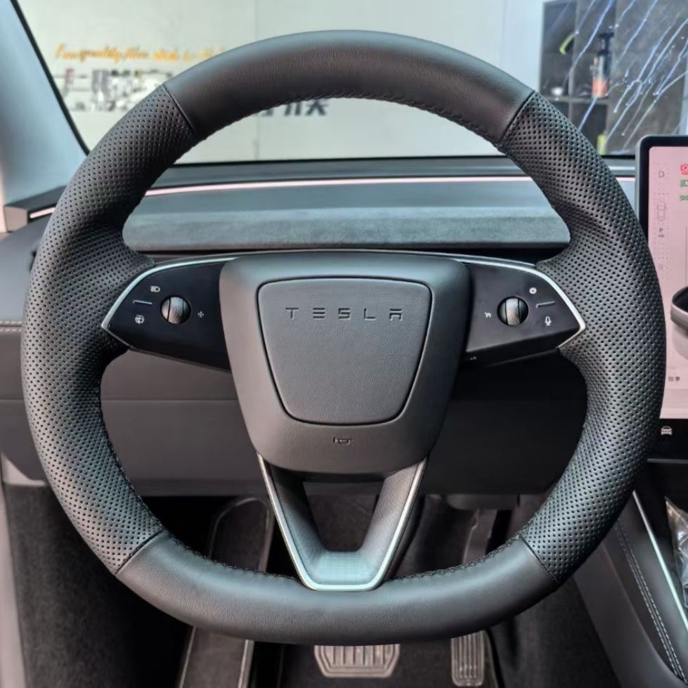适用于特斯拉model3焕新modely方向盘套头层牛皮专用真皮手缝把套