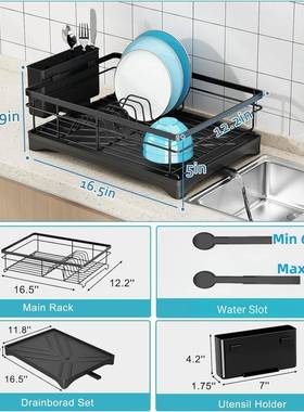 黑色属房碗碟架水池沥水架刀叉厨筷子收纳容篮大hc23628量碟架金