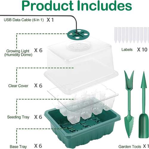 升级款高谱专业8灯圆形全光珠育苗灯+12AMR穴6套装盖育苗盆