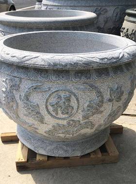 雕鱼缸花岗岩福石字花盆水缸仿古荷缸别墅庭石院园25521花林摆件