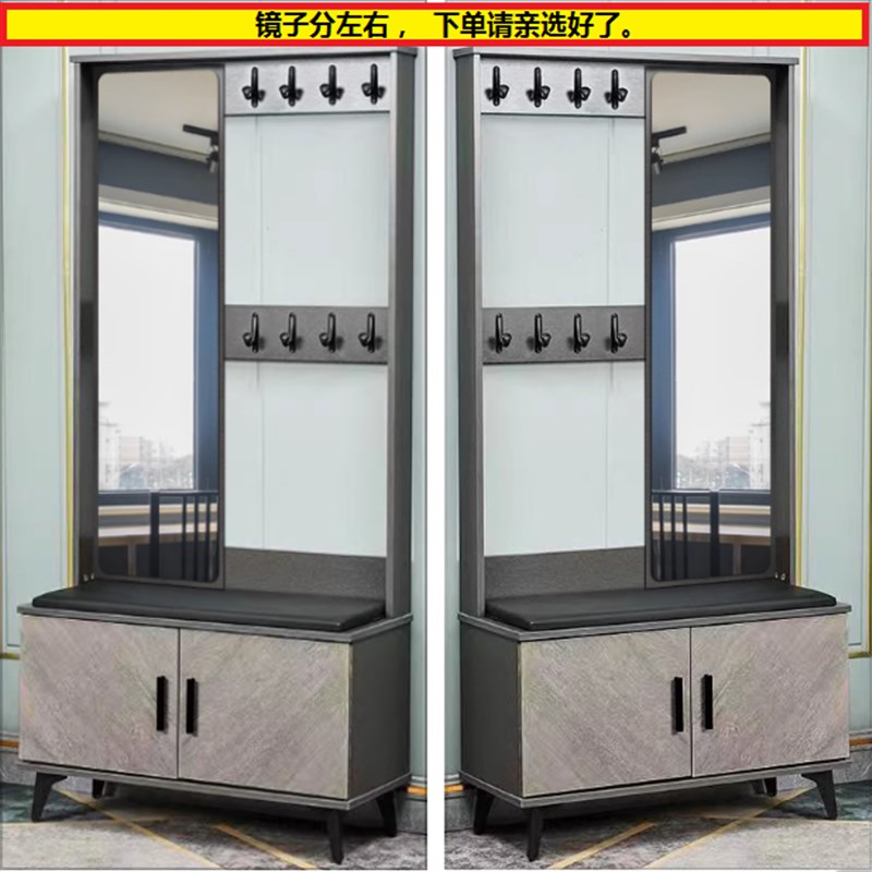 挂衣架全身镜轻奢美式意式免漆板E门厅柜玄关鞋柜衣帽柜换鞋凳