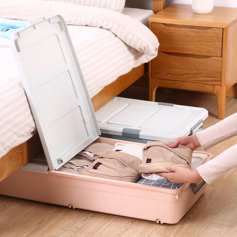 床底收床盖纳箱带轮扁平整理箱式翻底下储物箱床下收YR155-15纳盒