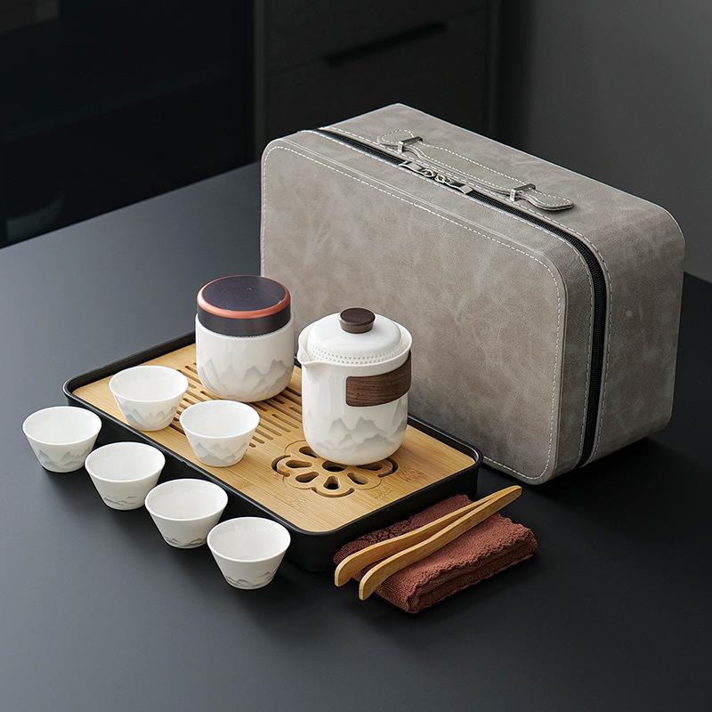 旅行功夫室茶具套装便携式办公水墨江山盘户外随身快客杯带罐带整