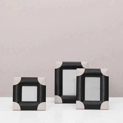 现代轻奢黑色HGX23126包边台质高档相框摆样板房皮书房卧像框摆件