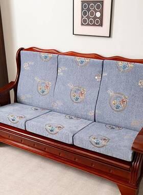 实木沙发坐垫带靠绵加JQQ厚海垫子防滑红背木老式座椅中式一体垫