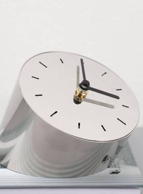 钟欧式金属斜电边银色时摆件样板房视柜室书房客厅桌0004面软装卧