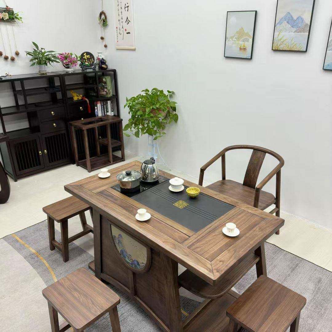 胡桃木阳RDB台小中式茶桌椅合实木禅意小茶台客厅家用简组约茶户