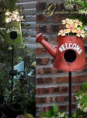 爬欧式件水壶鸟窝花插植4.10水壶红物藤支架太阳能灯铁艺庭院阳台