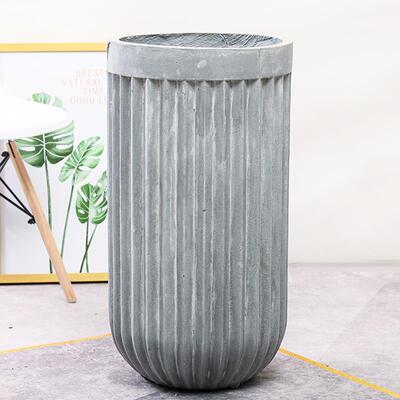 圆形水泥北花盆约欧风简灰圆白色阳台客厅大号柱RST04(B)型镁泥花