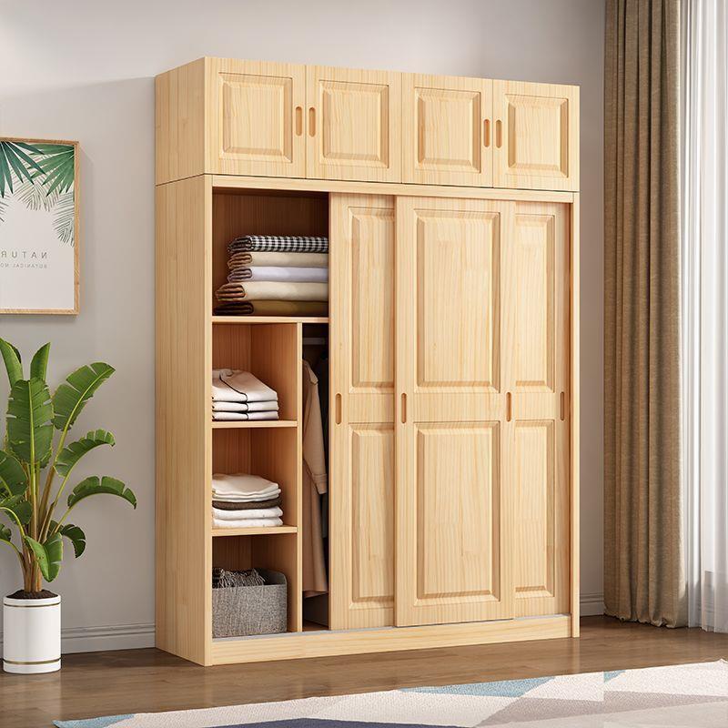 全1实木木松木推拉TRT门衣柜1.2.4/1.6/1.8/米两门卧室原儿童衣橱