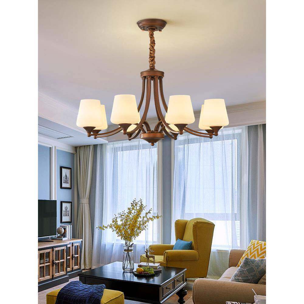 美式古乡村客厅吊灯铁艺室古45947铜现代简复约现代主卧色餐厅灯