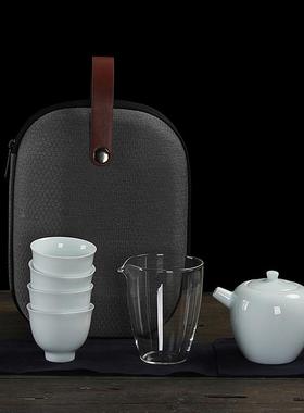 旅行7946茶具套装便璃携式青快客杯玻公影道一壶四杯金功夫茶具描