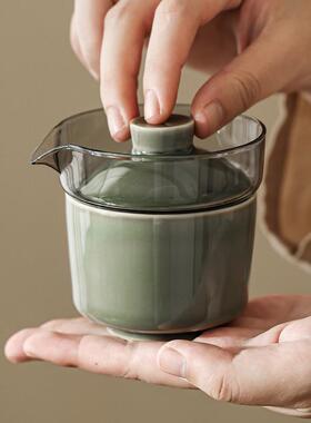 越青瓷旅行18658具单人快客杯一人泡茶茶杯玻陶瓷便茶璃窑携包功