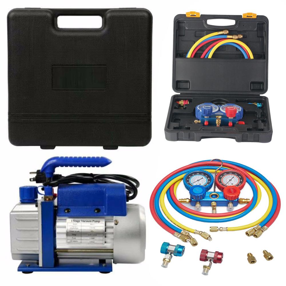 油泵现货直销极限压力3.5CFM 单级1升小型旋片式真空泵冷媒加氟表