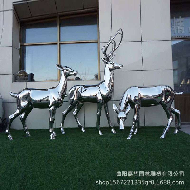 不锈钢雕塑梅花鹿户外水景景观楼盘落地摆件小区镜面鹿雕塑现货鹿