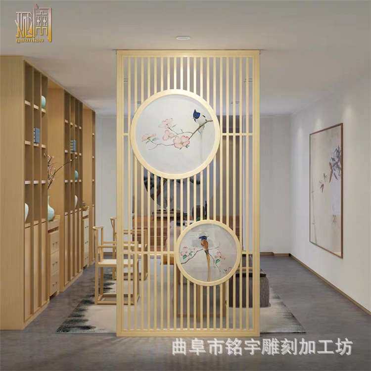 新中式木屏风隔断客厅书房实木现代时尚玄关镂空顶天立地屏风花格