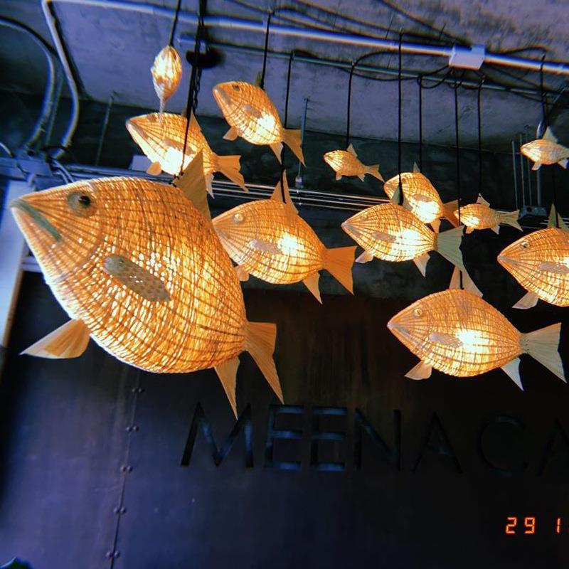 鱼灯吊灯鱼群手工古风日式寿司料理饭店海洋主题餐厅艺术馆复古灯