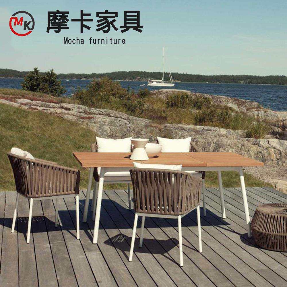 户外餐桌椅单人藤编椅子阳台庭院酒店民宿三件套实木餐桌椅组合