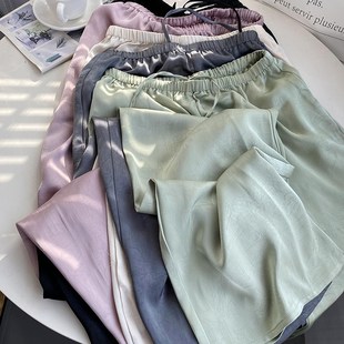 垂感宽松直筒拖地显瘦丝绸百搭长裤 醋酸抽绳松紧腰阔腿裤 女夏季