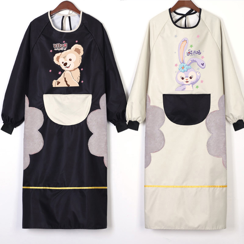 加长加大厨房长袖围裙防水防油可爱卡通漂亮女罩衣成人男工作服印