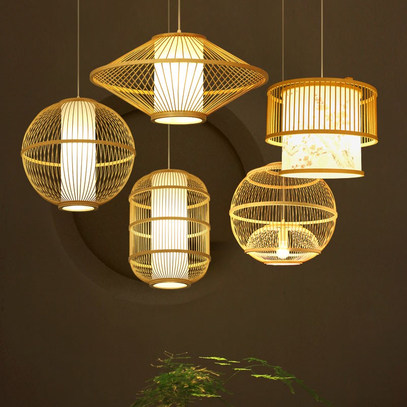 现代中式餐厅卡座小吊灯禅意茶室竹编灯火锅店卡位店茶楼大厅灯具