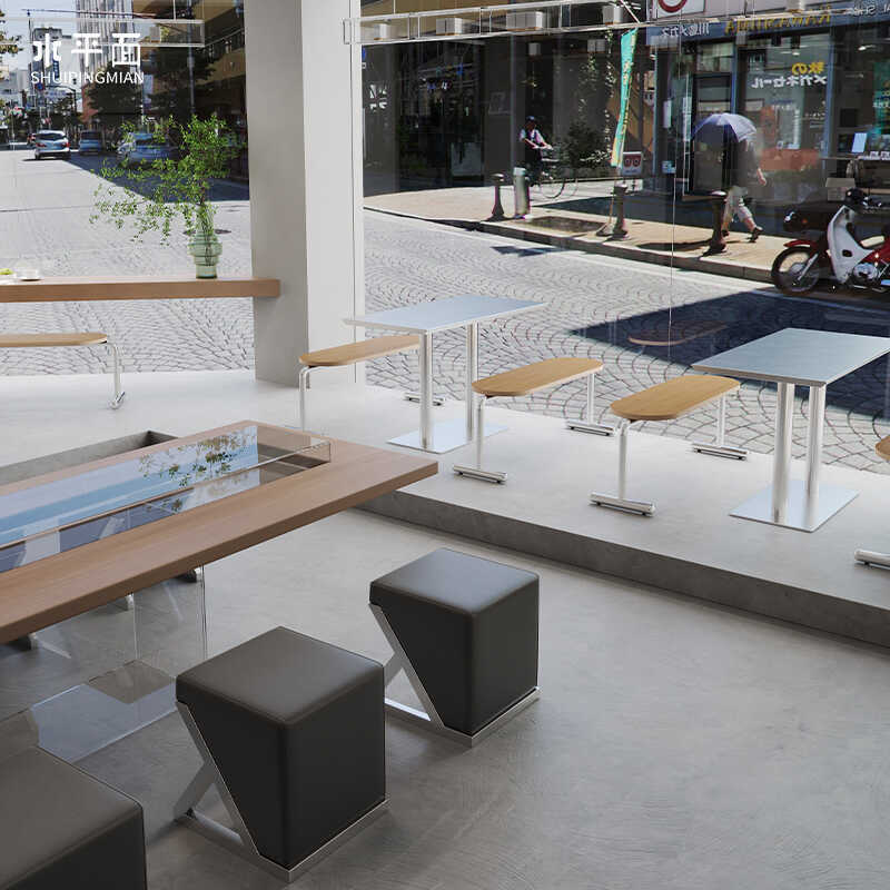 工业风不锈钢桌椅长条凳卡座咖啡厅奶茶店服装店简约日式原木风