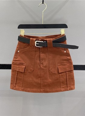 紫色工装牛仔半身裙女2024春季新款高腰显瘦A字防走光包臀短裙子