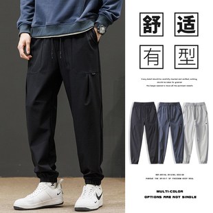 男通勤日常百搭松紧腰抽绳运动裤 秋季 户外休闲宽松束脚裤