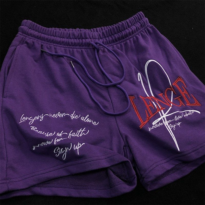 紫色短裤男夏季2024新款美式纯棉毛圈卫裤刺绣松紧腰运动裤休闲裤,男装,短裤,淘宝优惠券,粉丝福利购,淘宝优惠卷