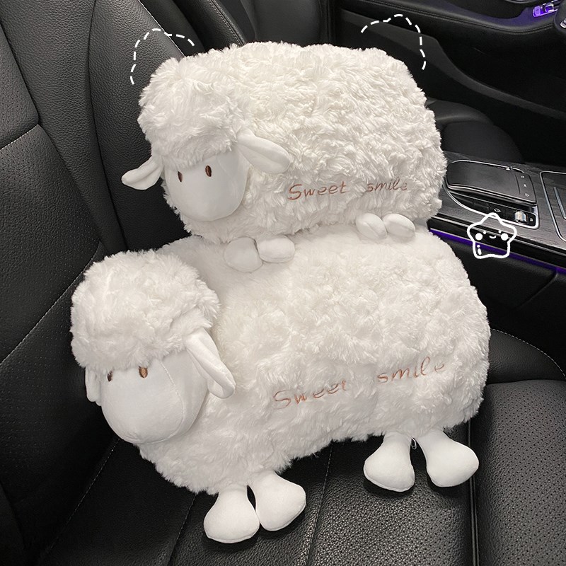 汽车腰靠垫靠垫办公室腰靠护腰座椅靠小羊抱枕车用头枕护颈枕女