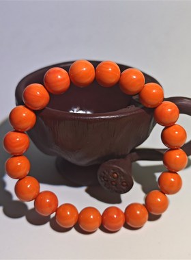 天然海竹仿珊瑚手串单圈手链佛家七宝本命年男女新中式饰品禅意