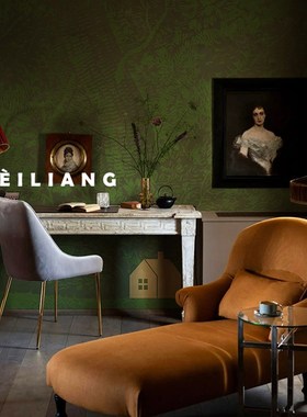 美式绿色复古壁纸客厅沙发电视背景墙纸定制壁画餐厅墙布民宿壁布