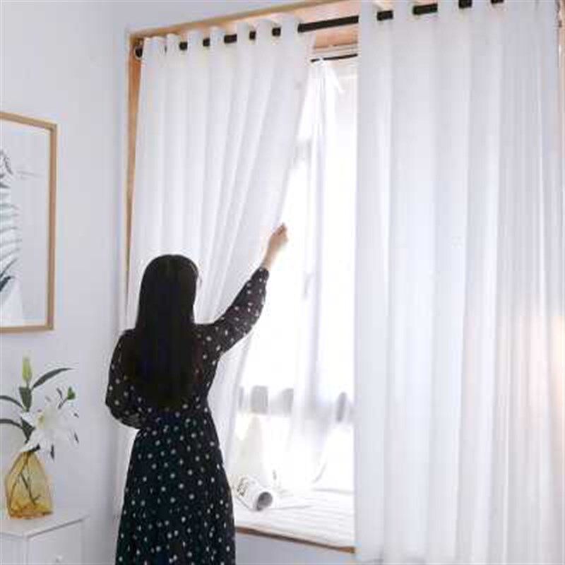 免打孔窗帘纱帘透光不透人飘窗白纱宿舍纱隔断卧室小窗户窗纱白色