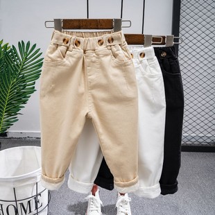 哈伦裤 加厚洋气宝宝老爹裤 子秋冬外穿宽松白色长裤 男童女童加绒裤