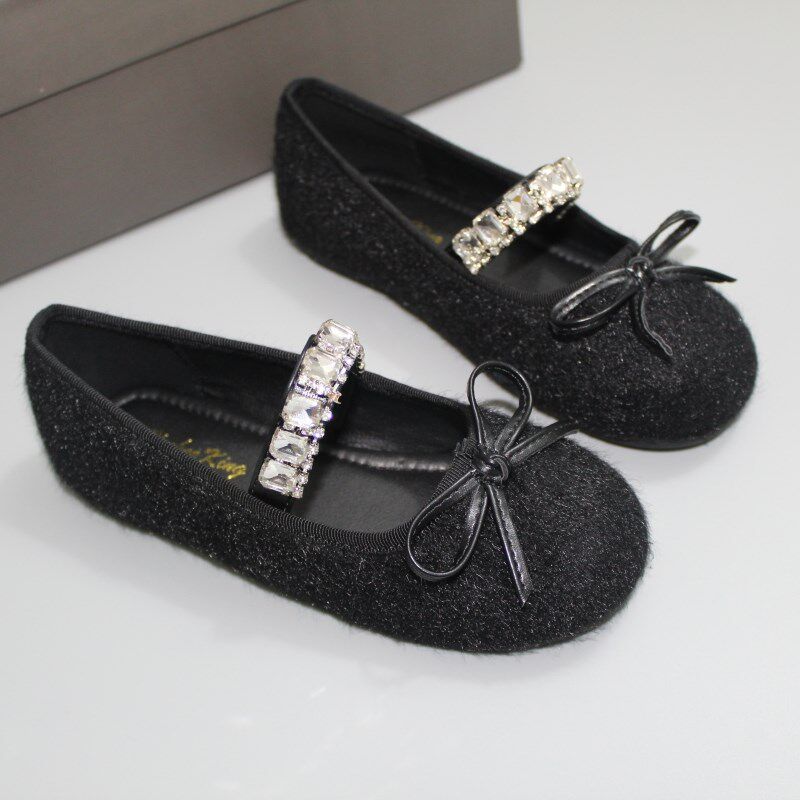 女童单鞋2024春秋新款小女孩水晶礼服鞋黑色芭蕾鞋儿童软底公主鞋