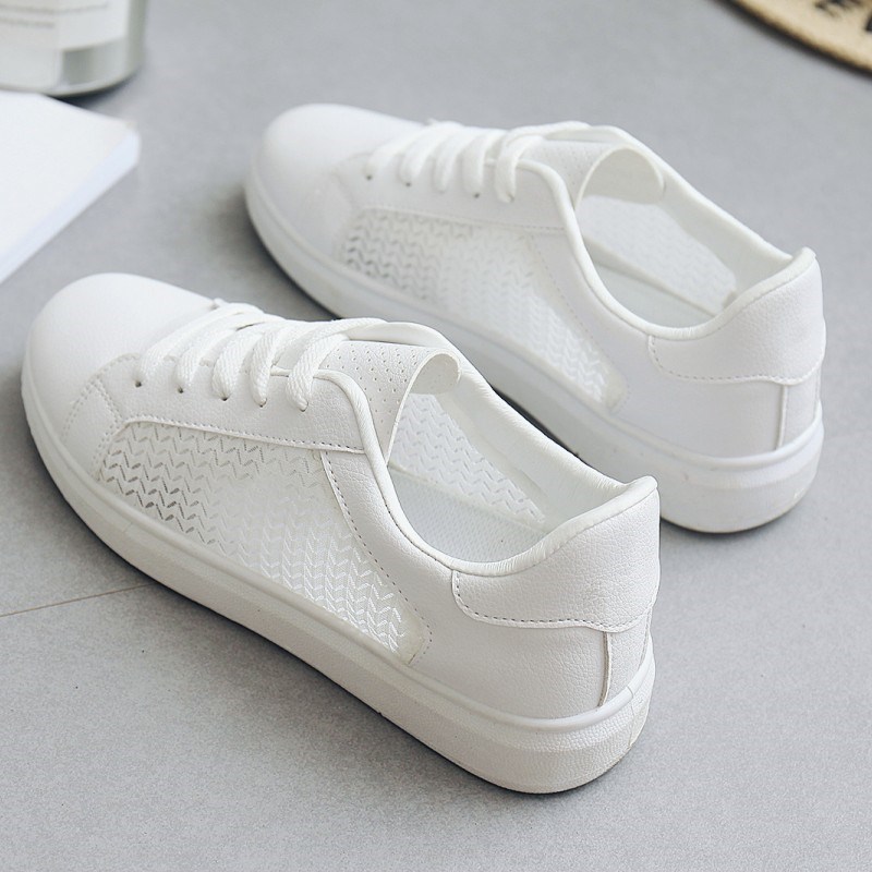 韩版镂空低帮网面帆布鞋女夏  透气休闲百搭平底中学生厚底小白鞋