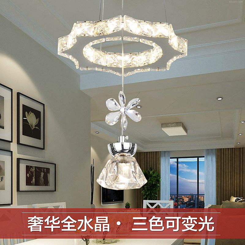 单头水晶小吊灯 现代简约鱼线led餐厅灯饭厅走廊过道玄关吧台阳台