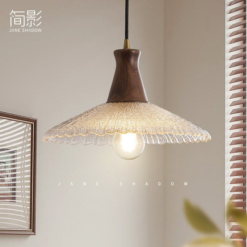 复古美式胡桃木玻璃饭厅吧台吊灯咖啡厅餐桌岛台床头日式侘寂灯具