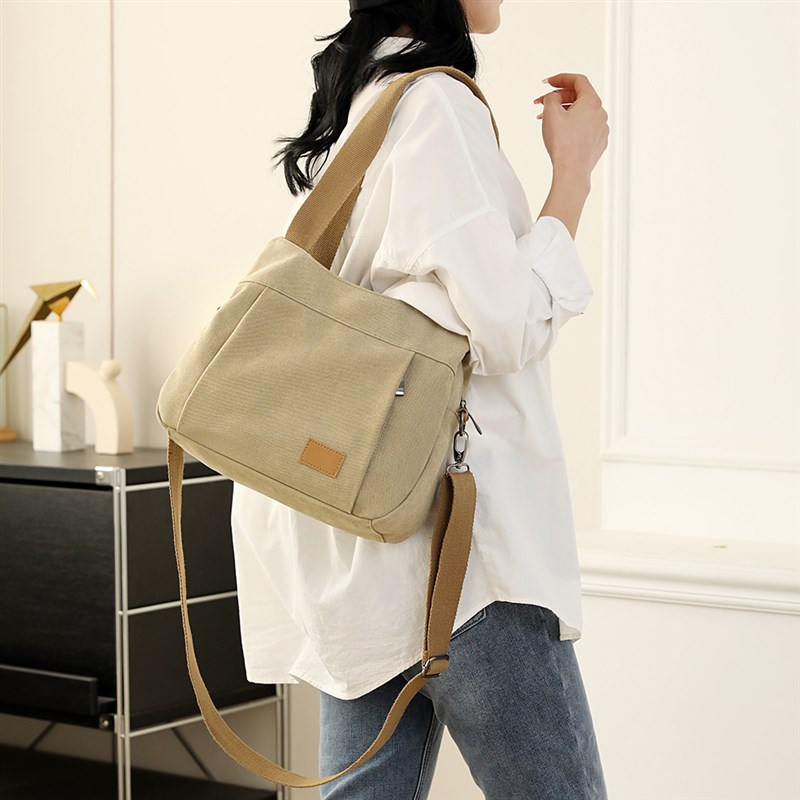 简约百搭帆布包多隔层手提单肩包休闲斜挎包大容量包女士单肩包袋