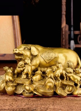 纯铜猪摆件金猪摆件工艺品铜猪乔迁家居客厅装饰品礼品中式