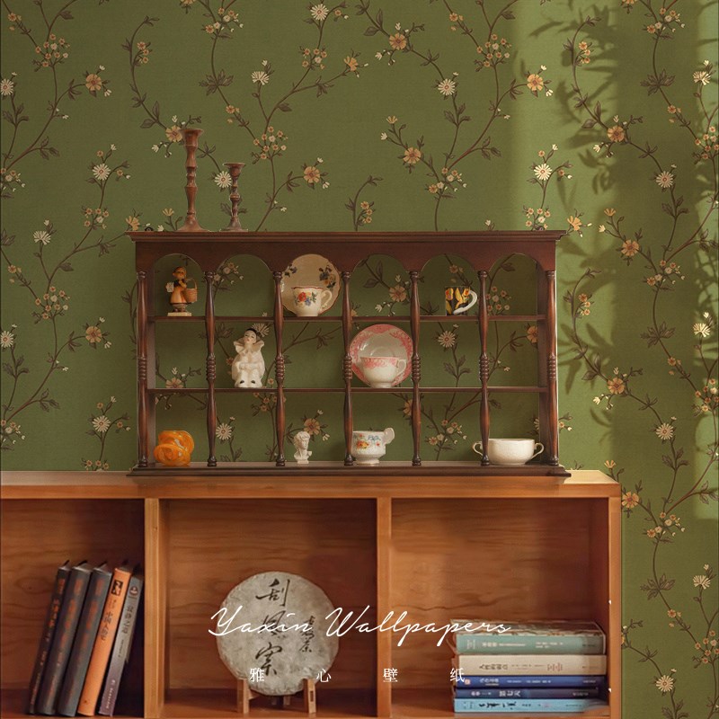 美式复古碎花壁纸法式中古墙纸客厅餐厅背景墙定制无纺布墙布墙纸