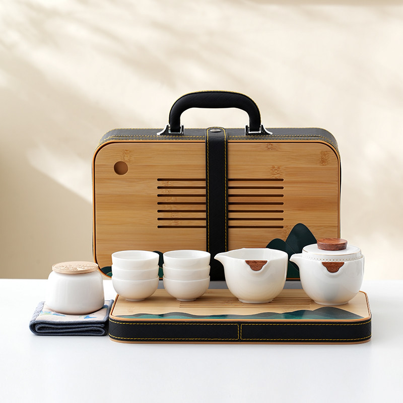 羊脂玉白瓷旅行功夫茶具套装户外茶盘简约一壶六杯泡茶壶送礼定制
