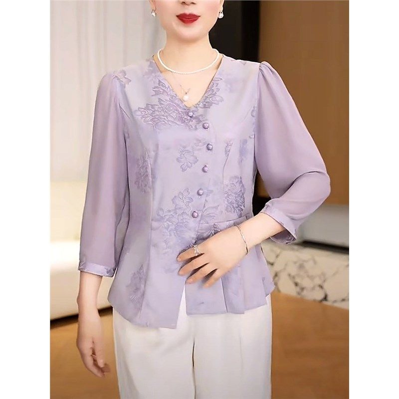 中年妈妈装洋气印花开衫上衣H夏季新款休闲宽松气质显瘦套装女