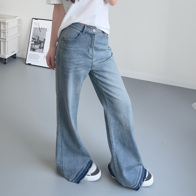 胖mm毛边牛仔裤女2025春季新款大码休闲显瘦遮肉阔腿裤垂感拖地裤